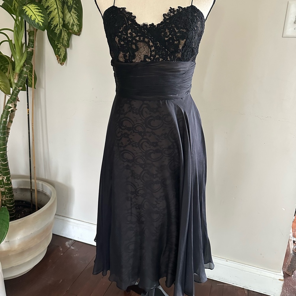 Black Silk and Lace Evening Dress